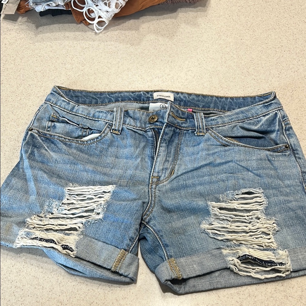 Distressed Light Blue Denim Shorts for Women